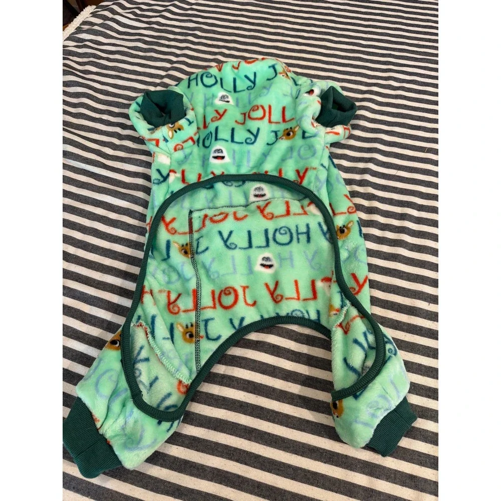 Rudolph Red-Nosed Reindeer Dog Pajamas Large Holly Jolly Fleece Pet Onesie Green
